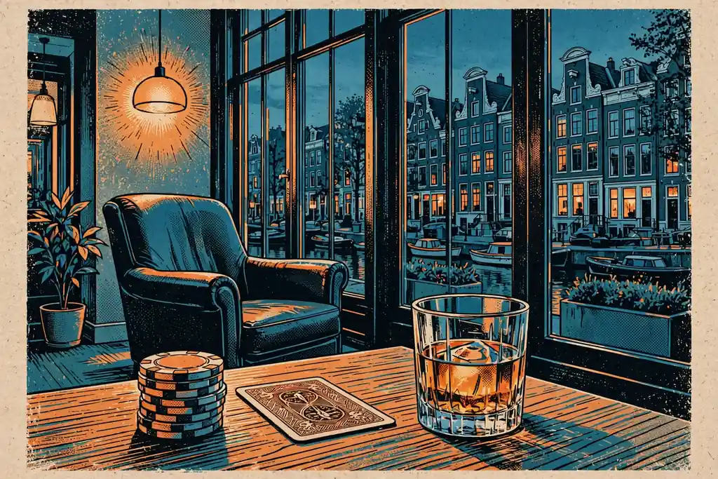 Stille avond in een Amsterdamse grachtenwoning met casinofiches op tafel