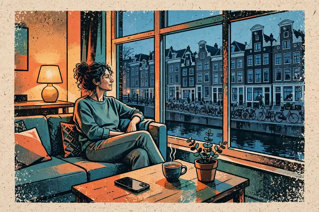 Ontspannen avond in een Amsterdams grachtenpand met uitzicht op de gracht