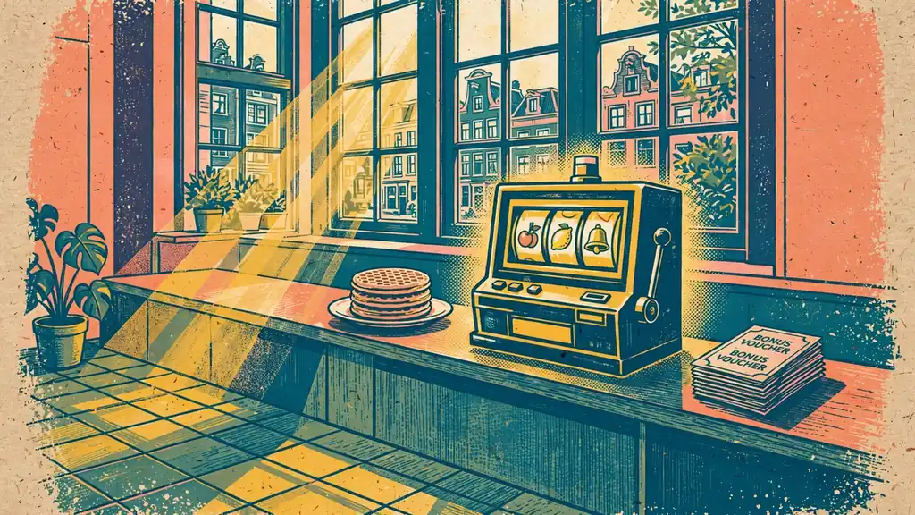 Lichte Nederlandse casinokamer met een gloednieuwe gokkast en gratis spin bonnen