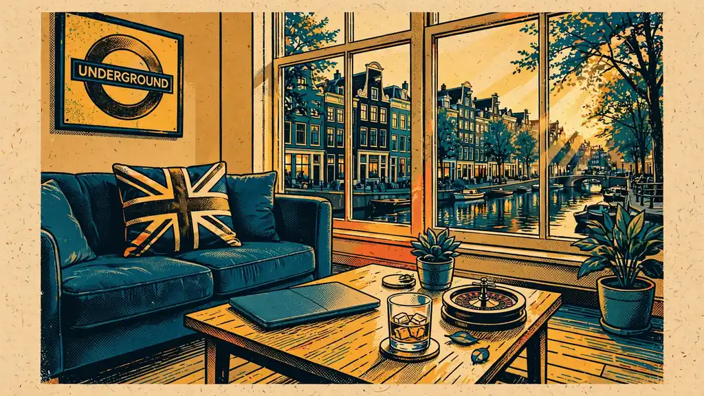 Modern Amsterdam lounge met Britse accenten en roulette decoratie