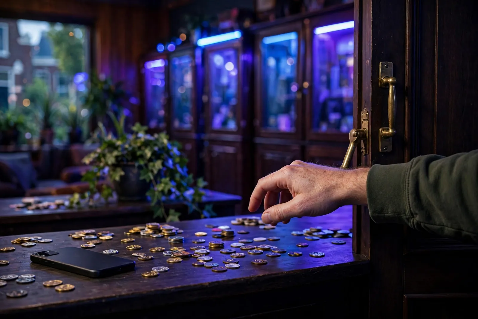 Hand aan een gokkast in een Nederlands speelhol