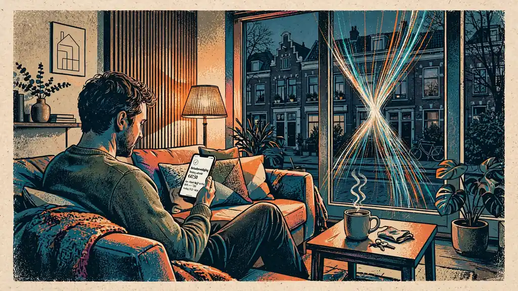Persoon op de bank met telefoon na snelle uitbetaling